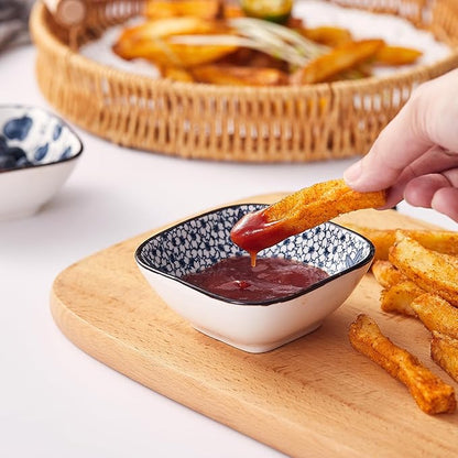 Japanese Style Ceramic Dipping Bowl,3.3'' Small Soy Sauce Dish for Condiments,Blue and White Small Bowl for Ketchup Stackable Side Dish Ramekins- Set of 6 (3.3 inch)