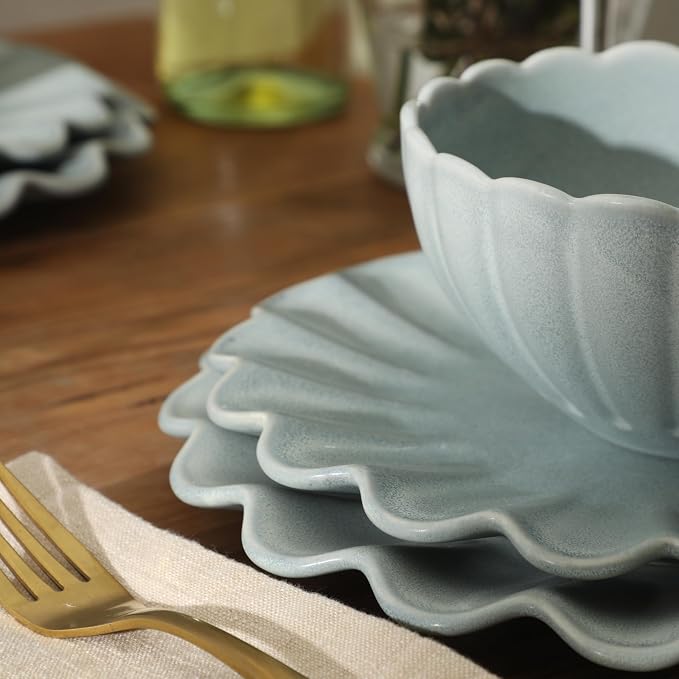 Gibson Elite Bistro Fleur Plates and Bowls Sets, 12-Piece Stoneware Dinnerware - Image 5