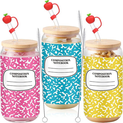 Sliner 3 Pcs Teacher Glass Cups Back to School Gifts Composition Notebook by Sliner