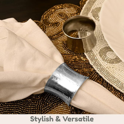 ALPHA Living HOME Metal Napkin Rings Set of 12 - Silver Drum-Shaped Handcrafted Serviette Holders for Dinners, Holidays, Weddings, Family Gatherings - Elegant Aluminum Table Decor for Everyday Use