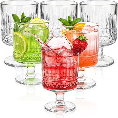 6 Pack Vintage Glass Goblets, 7.5 OZ Small Clear Wine Glasses, Retro Embossed by ELFULLY