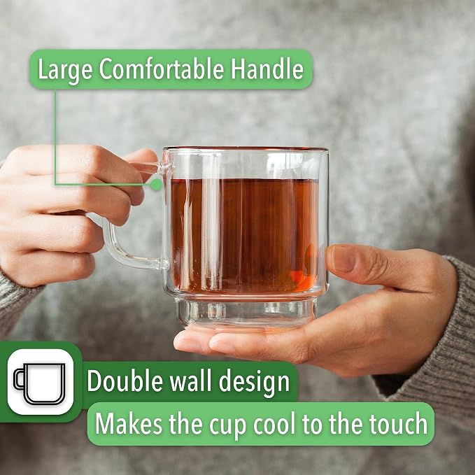 BTaT- Double Walled Stackable Glass Coffee Mugs, 8 oz, Glass Coffee Cups - Image 7