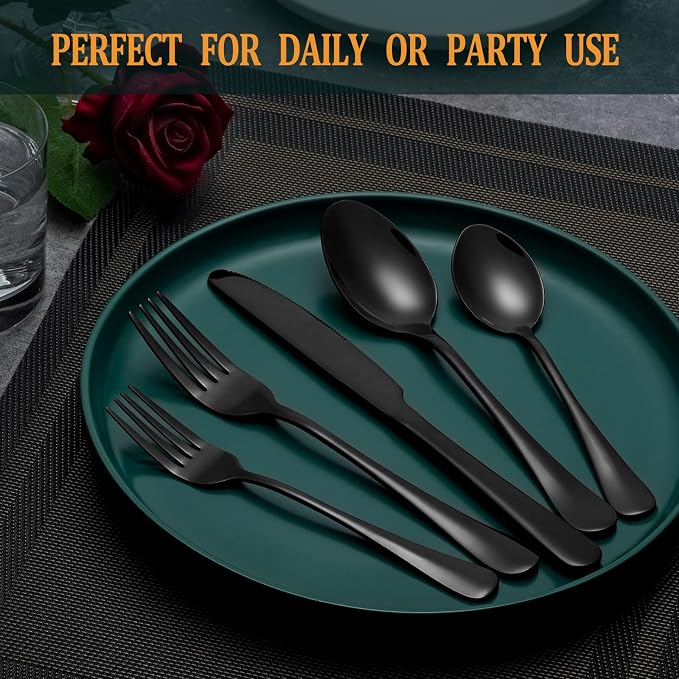 20 Pcs Black Silverware Set, Stainless Steel Flatware Set - Image 7