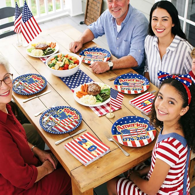 40Pcs Patriotic 4th of July Paper Plates and Napkins Set, 9 Inch Disposable - Image 6
