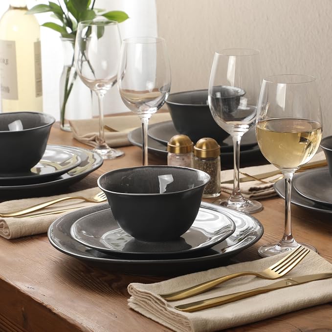 Gibson Elite Port Barton Plates and Bowls Sets, 12-Piece Stoneware Dinnerware - Image 3