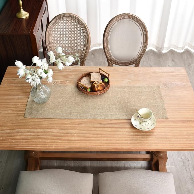 NEWISHER Farmhouse Rustic Faux Linen Solid Flaxen Table Runner 13x36inch | - Image 4
