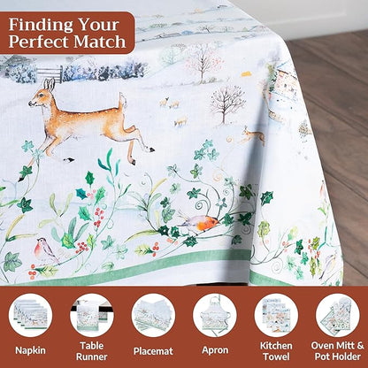 Maison d' Hermine Table Cloth Rectangle Table 100% Cotton 70 x 120 Inches Fall Tablecloth Reusable Everyday Use for Thanksgiving Christmas Decorations Dining Farmhouse Party (Snowy World)