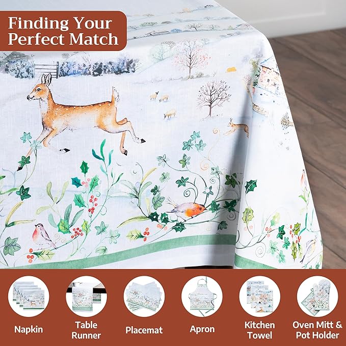 Maison d' Hermine Table Cloth Rectangle Table 100% Cotton 54 x 72 Inches Fall Tablecloth Reusable Everyday Use for Thanksgiving Christmas Decorations Dining Farmhouse Party (Snowy World)