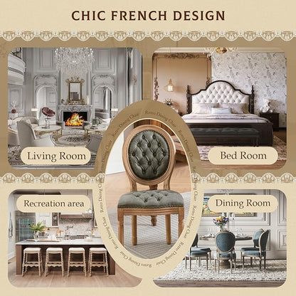 SoarFlash French Dining Chairs Set of 6, Vantage Dining Chair with Round Back, Farmhouse Country PU Leather Dining Chair for Kitchen,Bedroom,Green