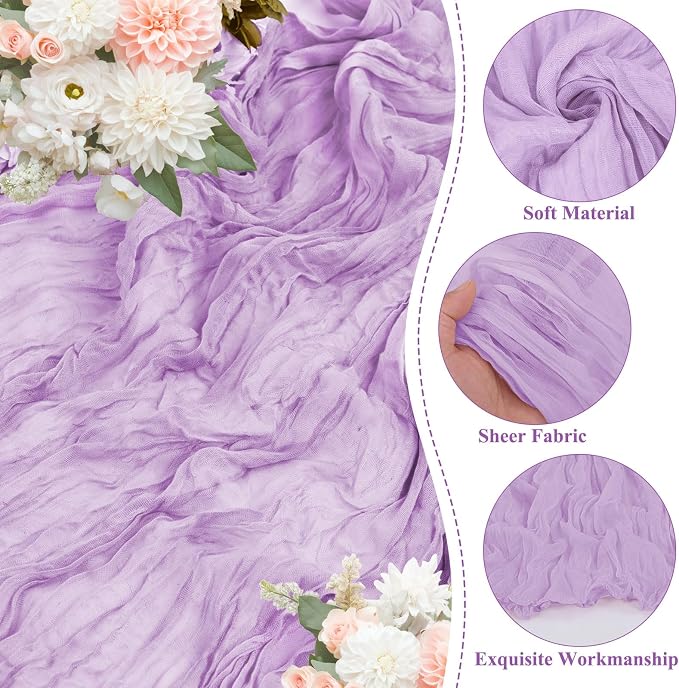 8 Pack Lilac Cheesecloth Table Runner 10FT Long Boho Gauze Fabric Table Runner - Image 3