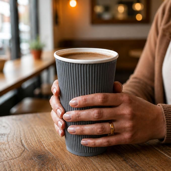 Restaurantware 16 Ounce Ripple Wall Disposable Coffee Cups, 500 Insulated Gray - Image 5