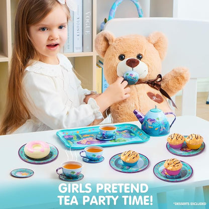 JOYIN Mermaid Tea Party Set for Little Girls, Pretend Tin Teapot Set, Princess - Image 4