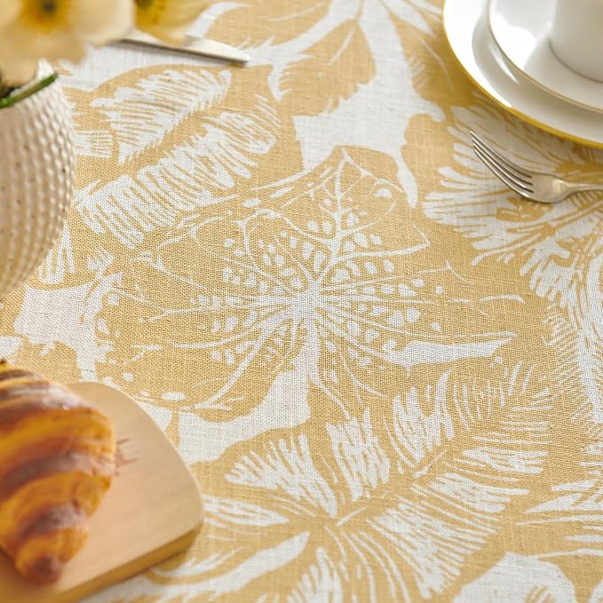 jinchan Yellow Tropical Floral Linen Rectangle Table Cloth 50x84 | Colorful - Image 9