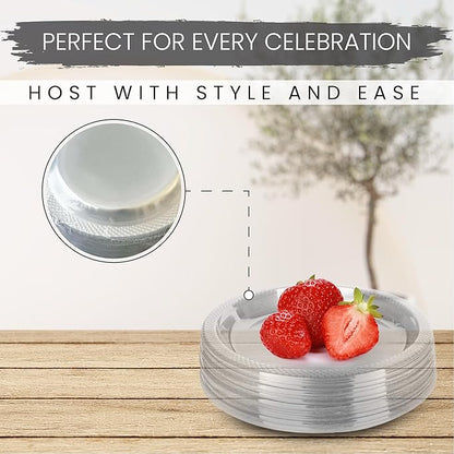 6 Inch Clear Plastic plates - Flexible 100 Pack clear plastic plates for Dessert, Appetizers, BBQ, Party, Travel, and Events - Microwave Safe, Recyclable & Disposable Plates