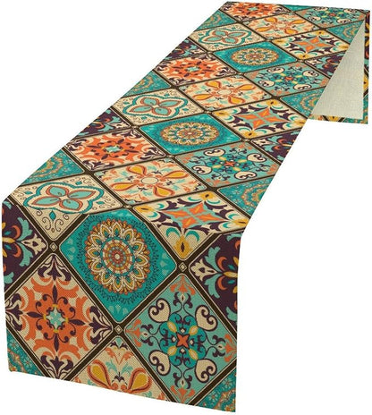 Bohemian Patchwork Table Runnerboho Colorful Tile Patchwork Indian Floral Print by JanJCurt