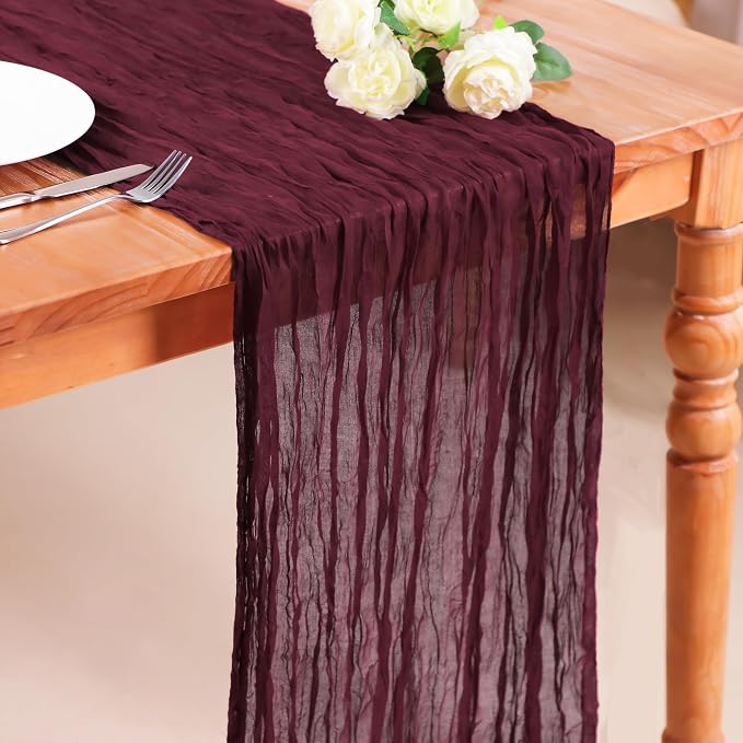 Snowkingdom Burgundy Red Easter Spring Table Runner, 10 Ft Cheesecloth Gauze by Snowkingdom