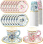 WorldBazaar Floral Tea Party Dinnerware Disposable Cups and Saucers 24 Set | 9oz by WorldBazaar