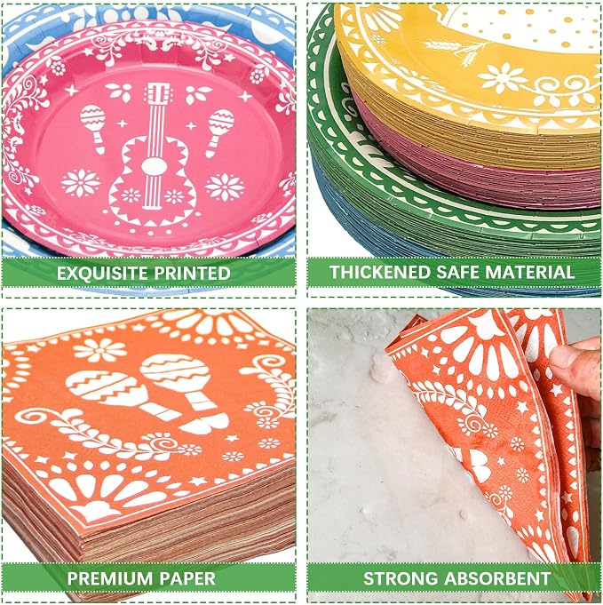 Mexican Fiesta Paper Plates and Napkins Party Supplies Serve 60 | 180PCS - Image 3