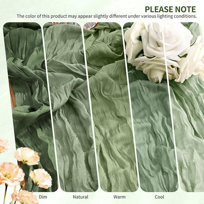 Showgeous 2 Pack Sage Green Cheesecloth Table Runners Boho Wedding Decor | - Image 7