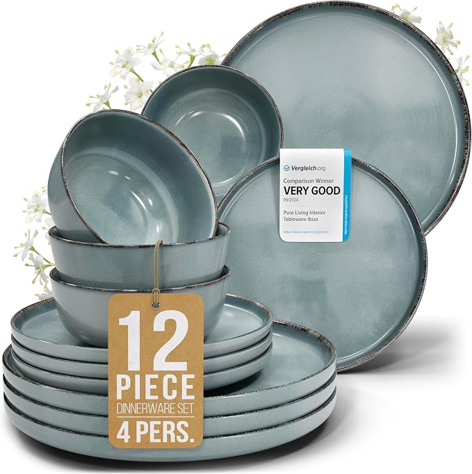 12 Piece Stoneware Dinnerware Set by PURELIVING