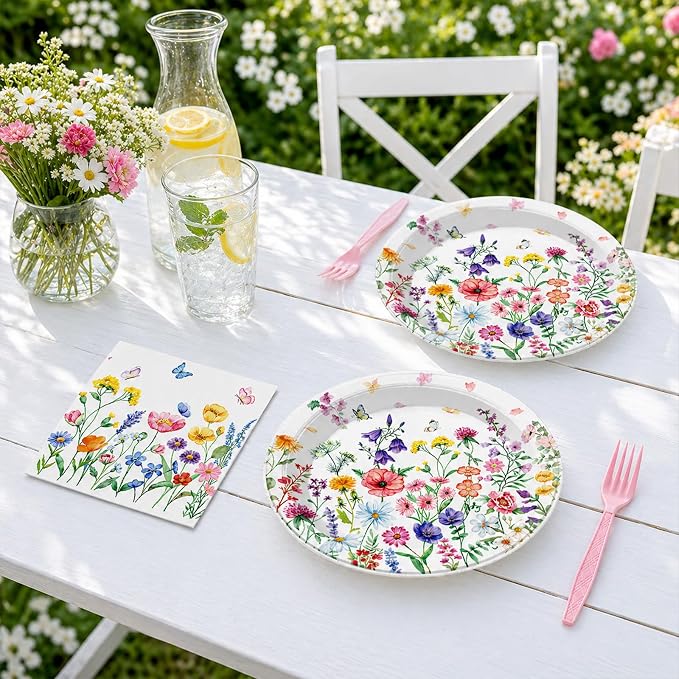 100 Pcs Spring Floral Party Supplies Set, Serves 25 – Disposable Flower Paper - Image 7