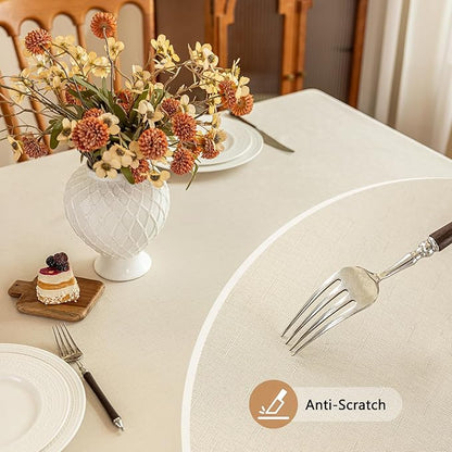 Fabric Beige Rectangle Table Cloth 60 x 102 Inch Faux Linen Textured Water Resistant & Wipeable Rectangular Tablecloth Reusable for Dining Kitchen Party