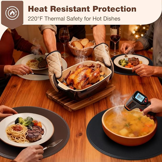 Round Vinyl Orange Placemats Set of 6, Faux Leather Waterproof Wipeable Heat Resistant Place Mats, Washable Table Mats for Halloween, Thanksgiving & Christmas Dinner(Orange)