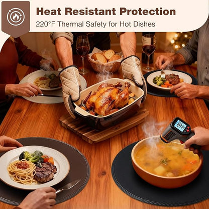 Round Vinyl Blue Placemats Set of 6, Faux Leather Waterproof Wipeable Heat Resistant Place Mats, Washable Table Mats for Halloween, Thanksgiving & Christmas Dinner(Light Blue)
