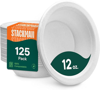 100% Compostable Disposable Paper Bowls by StackMan
