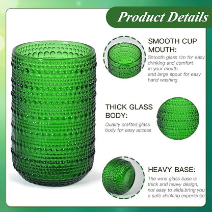 CHLJAR Christmas Green Vintage Wine Drinking Glasses Set of 6, 14 oz hobnail - Image 4