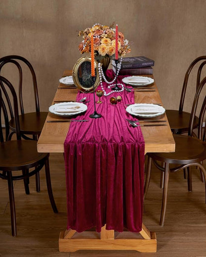 Burgundy Velvet Table Runner 29x120 Inch Luxury Retro Christmas Runners | 5 - Image 6
