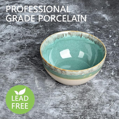 Bosmarlin Ceramic Soup Bowl Set of 4, 26 Oz, 6 Inch Stoneware Cereal Bowl for Oatmeal, Salad, Dishwasher and Microwave Safe, Reactive Glaze (Green, 6 in)