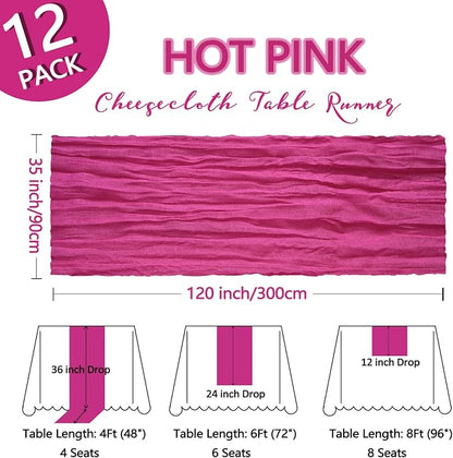 12 Pack Hot Pink Table Runner Cheesecloth 10Ft Gauze Cheese Cloth Table Runner - Image 2