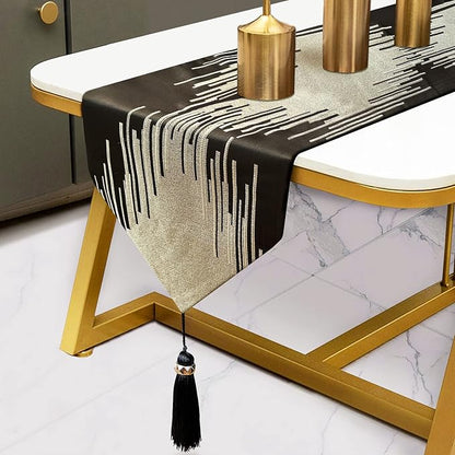 Luxury Black and Gold Table Runner 72 Inches Long, Modern Abstract Striped | by Fullony