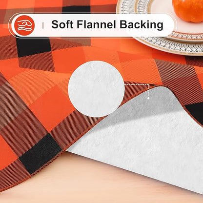 misaya Rectangle Waterproof Vinyl Table Cloth, Buffalo Flannel Backed Tablecloth, Wipeable Plastic Table Cover for Dinner, Kitchen, Picnic (60" x 102", Black and Orange and Yellow)