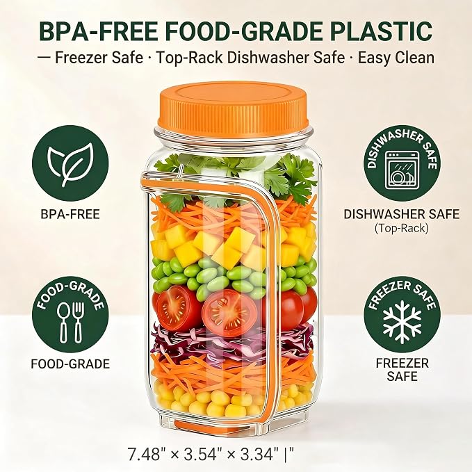 35oz Side Opening Mason Salad Jar | 1000ml Leakproof Portable Salad Container - Image 2