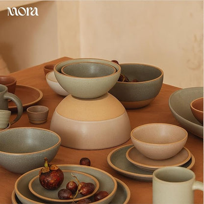 MORA Medium Bowls Set of 4, 28oz Ceramic Pottery Everyday Bowls - Microwave, Oven and Dishwasher Safe - Peppercorn