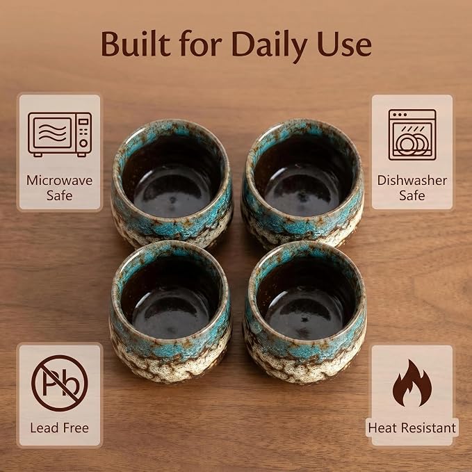 Japanese Tea Cups Set of 4pcs, 7oz/205ml Elegant Ceramic Matcha Cups - Image 5