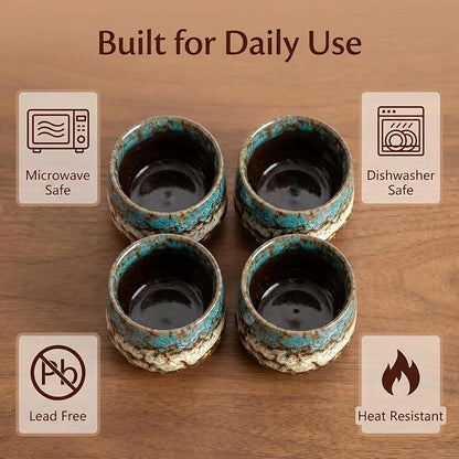 Japanese Tea Cups Set of 4pcs, 7oz/205ml Elegant Ceramic Matcha Cups - Image 5