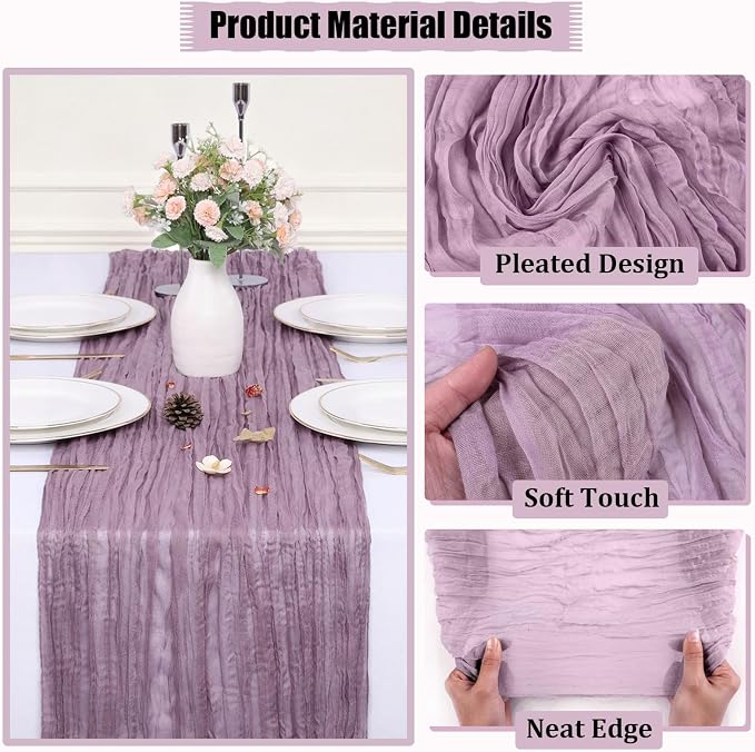 Purple Cheesecloth Table Runner 13.3FT Long Boho Gauze Sheer Fabric Table - Image 3