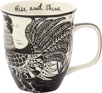 Karma Gifts 14 oz Black and White Boho Mug Rooster by KarmaGifts