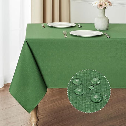 Rectangle Tablecloth Waterproof 52x70 inch Linen Textured Table Cloth Stain and Wrinkle Resistant Washable, Decorative Fabric Table Cover for Dining, Party and Camping, Green