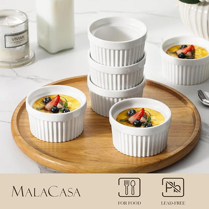 MALACASA Ramekins 6 oz Oven Safe, Porcelain Creme Brulee Ramekins Pudding - Image 3