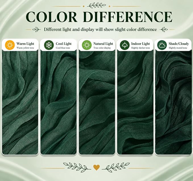 2 Pack Emerald Green Cheesecloth Table Runner 17x108 Inch Boho Rustic Semi - Image 6