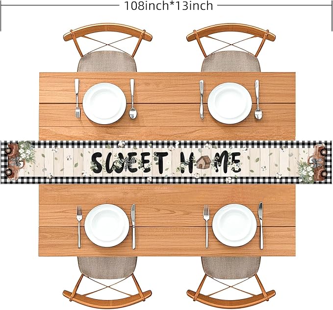Farmhouse Table Runner, 108 x 13 inches, Rustic Country Decor - Image 2