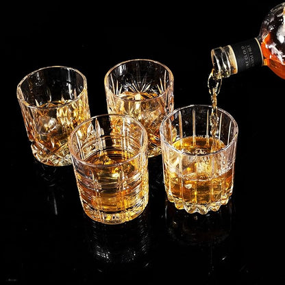 KANARS Whiskey Glasses Set of 4 - Multi Style Crystal Liquor Glasses 10 oz - Rocks Glass Barware For Scotch, Bourbon, Rum and Cocktail, Whisky Gifts for Men Dad Brother Adult