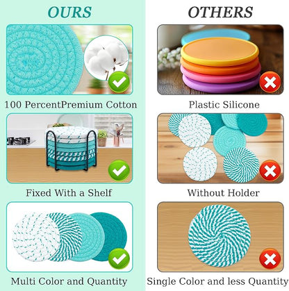 8 Pcs Drink Coasters with Holder, Minimalist Cotton Woven Coaster Set, 4 Colors - Image 2