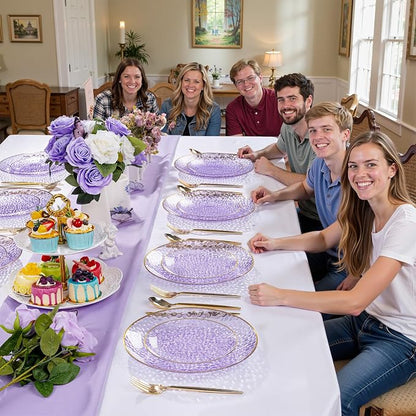 Rubtlamp 100Pcs Plastic Purple Dinner Plates, Heavy Duty 10 Inch Gold - Image 7