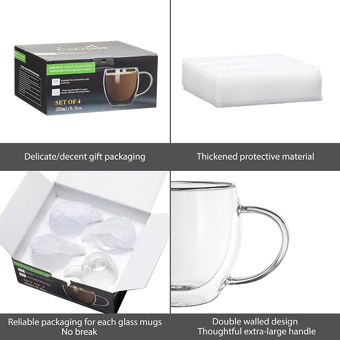 CNGLASS 8.5oz Glass Coffee Mug, Double Wall Insulated Glass Mugs - Image 6