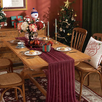 Cheesecloth Table Runner, 120 Inch 10 FT, Burgundy | 1 Pack, 35x120 Inches Boho - Image 6